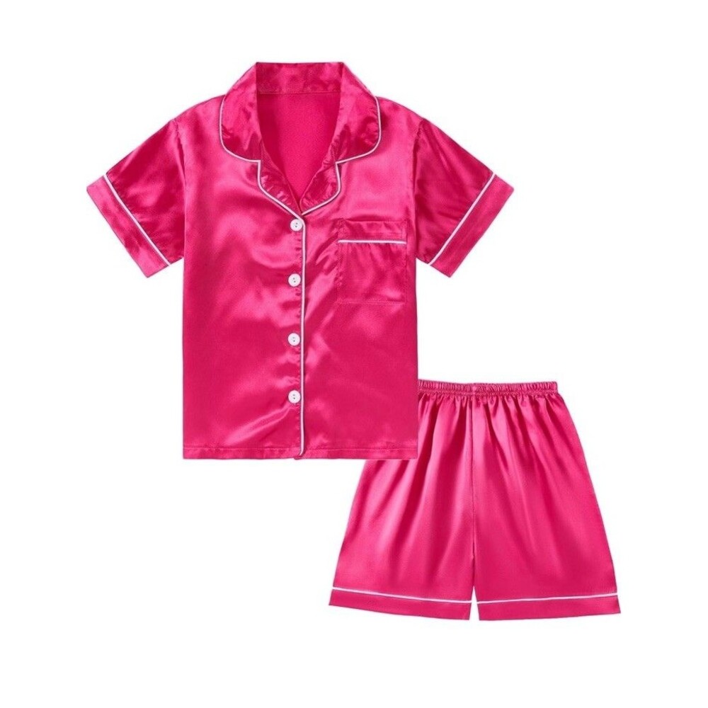 Girls Silk Satin Feel Pajama Set Two Piece Fall Lounge Pjs Matching Sz 130 7/8
